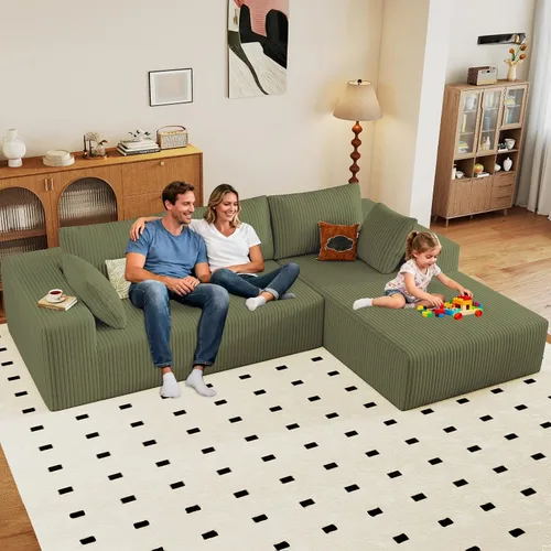Vista 24 de Sofá modular de 96 pulgadas en forma de L, sofá modular de 3 asientos, sofá modular de pana de espuma viscoelástica sin hueso para sala de estar