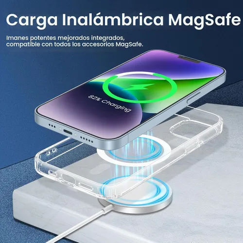 Vista 2 de VEGO Funda para iPhone 13 y iPhone 14, con imanes integrados, parte trasera de policarbonato duro transparente + funda delgada de TPU suave