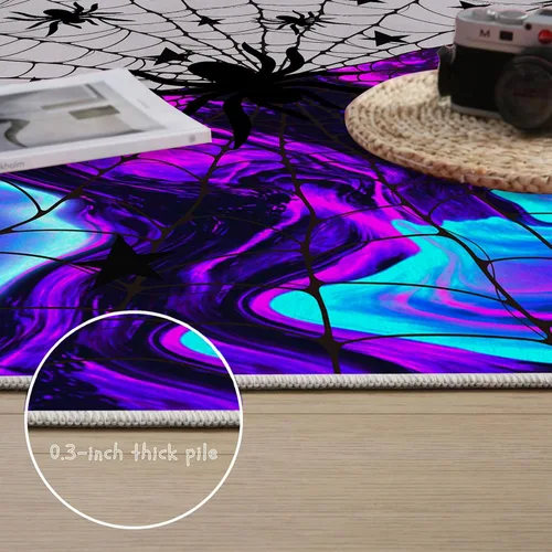 Vista 6 de Alfombra de araña negra, 3 x 4 pies, alfombra impresa en 3D de telaraña de terror, alfombra para dormitorio de niños, habitación de niños, sala
