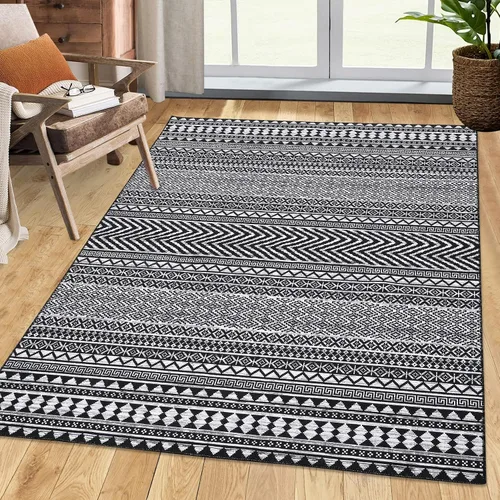 Vista 13 de Fashionwu Alfombra redonda geométrica gris de 4 pies, lavable a máquina, antideslizante, estilo moderno, tamaño adulto