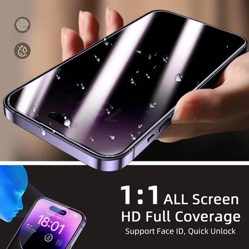 Vista 6 de Protector de pantalla de privacidad Ruwa para iPhone 14 Pro Max [Pack de 3] [17 cm] Película de vidrio templado para pantalla con marco