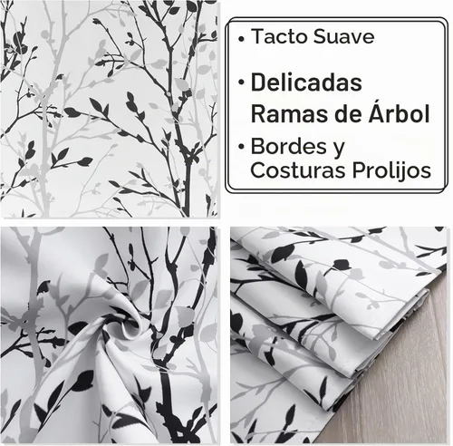 Vista 4 de Luvyohmee Cortina de cenefa estampada con ramas de árbol, cenefa de cocina de 18 pulgadas de largo, color negro, cenefas de ventana grises
