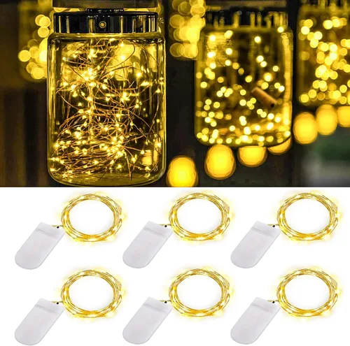 Vista 14 de Ostwiki Guirnalda de luces de hadas que funcionan con pilas, paquete de 6 mini luces de 20 LED, 2,1 metros, luz centelleante de luciérnagas