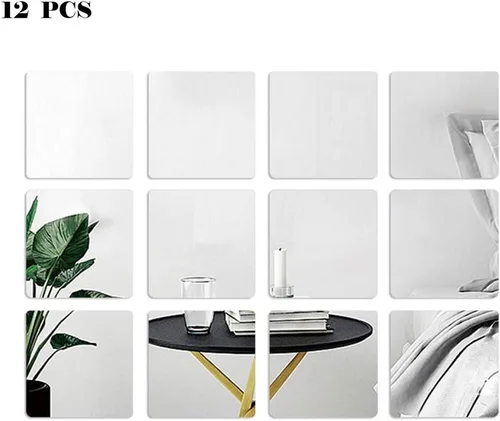 Vista 9 de 12 calcomanías de pared de espejo, calcomanías cuadradas extraíbles de acrílico para pared, lámina de pared artística, mejor para el hogar, sala