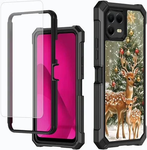 Vista 65 de Funda para T-Mobile Revvl 7 de 6.6 pulgadas con protector de pantalla, policarbonato duro de doble capa resistente y TPU suave a prueba de golpes