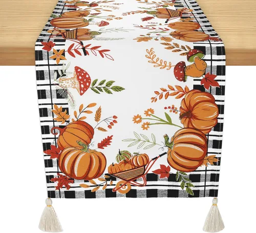 Vista 9 de Folkulture Camino de mesa Camino de mesa de otoño de 72 pulgadas de largo Camino de mesa 100% algodón para decoración de otoño o decoración