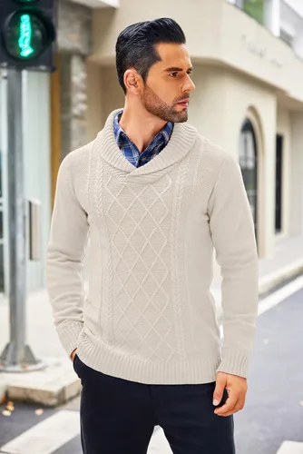 Vista 2 de COOFANDY suéteres con cuello en V para hombre, de algodón, ajuste relajado