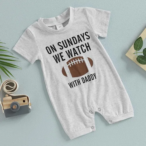 Vista 2 de BULINGNA Mono divertido para el verano con texto en inglés We Watch Football with Daddy