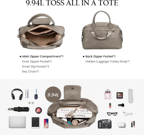 Vista 5 de befen Bolso de mano vintage de cuero genuino para mujer, bolso de mano con asa superior, bolso de cuero grande, bandolera de hombro