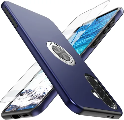 Vista 11 de Funda para Galaxy A13 5G con protector de pantalla (vidrio templado), funda híbrida 2 en 1 protectora delgada y resistente con anillo magnético Negro