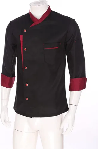 Vista 3 de FEESHOW Chaqueta de chef profesional para hombre, abrigo de chef de manga larga, uniforme de cocina para restaurante