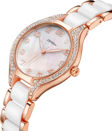 Vista 6 de SINOBI Relojes analógicos de cuarzo para mujer, pulsera de diamantes para mujer, reloj impermeable para mujer, 9848-oro, Relojes de cuarzo
