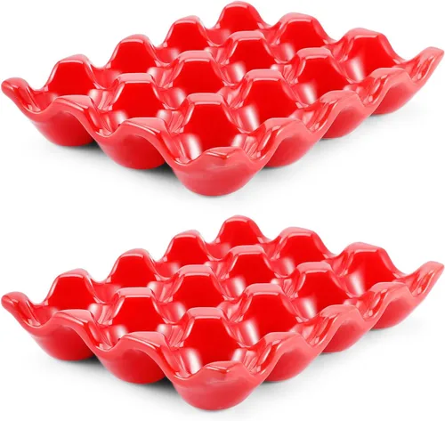 Vista 11 de Flexzion Bandeja de Cerámica para 12 Huevos - Portahuevos de Porcelana para Docena Completa Contenedor Organizador de Almacenamiento Soporte