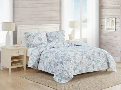 Vista 16 de Tommy Bahama - Juego de edredón individual, ropa de cama reversible de algodón con funda a juego, decoración ligera del hogar para todas