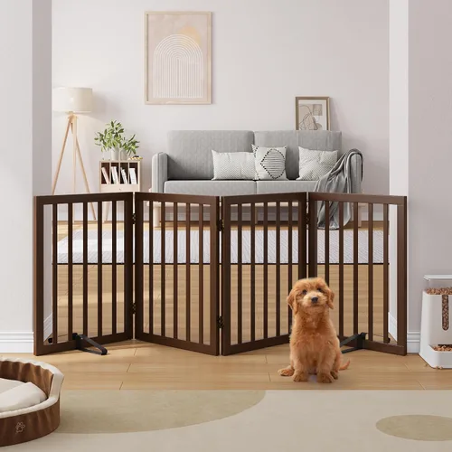Vista 9 de Semiocthome Puertas de bambú para perros para interiores, puertas independientes de 2 paneles para cachorros para la casa con 2 soportes de metal