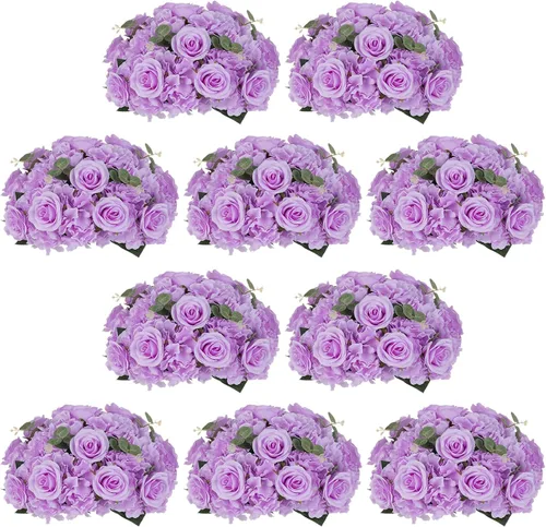 Vista 27 de NUPTIO Ramo de Arreglo de Bolas de Flores - 10 Piezas de 14.2 pulgadas de Diámetro Bolas de Flores Falsas Rosas Rosadas para Centros de Mesa