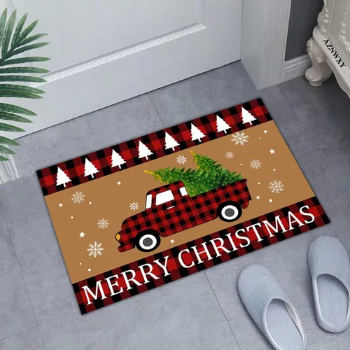 Vista 2 de AZNWXY Tapete de puerta de búfalo de Navidad – Felpudo de Navidad Felpudo de Navidad Felpudo de bienvenida de Navidad a cuadros Tapete de árbol