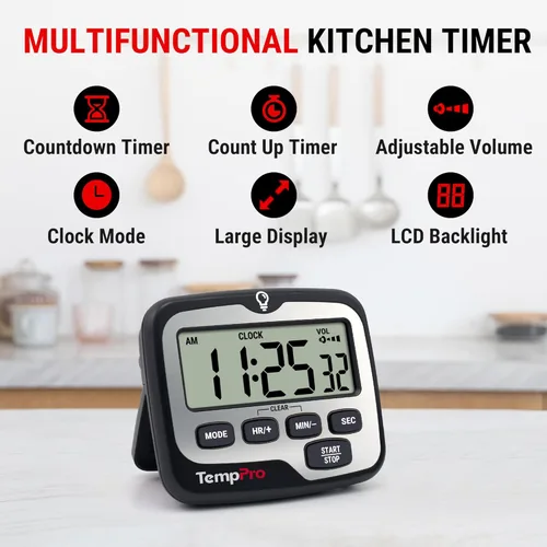 Vista 2 de ThermoPro TM01 Temporizadores de Cocina para Cocinar con Temporizador de Cuenta Regresiva y Cuenta Progresiva, Temporizador Digital para Niños