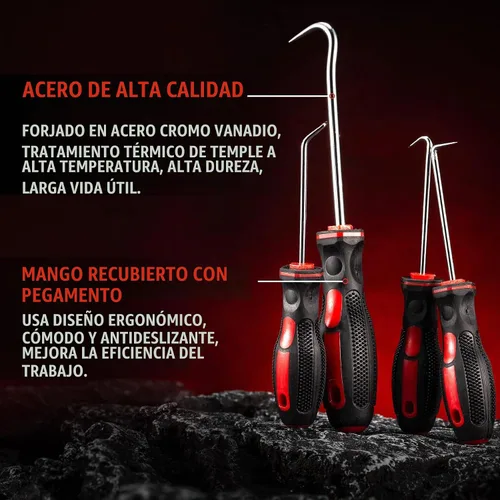 Vista 5 de AMM Juego de gancho y púa, herramienta de extracción de juntas tóricas de Rojo