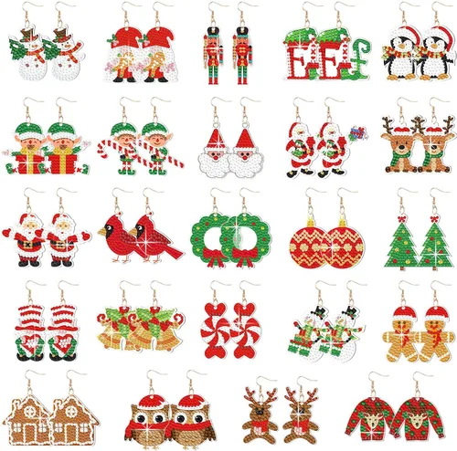 Vista 7 de Siifert 24 pares de kit de fabricación de aretes de pintura de diamante de Navidad, kit de joyería de aretes de arte de diamante para adultos, kit
