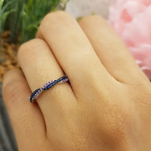 Vista 8 de Dazzlingrock Collection Anillo de boda apilable redondo de amatista y zafiro azul para mujer en oro