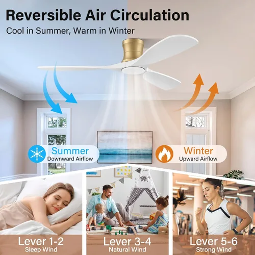Vista 3 de Ventiladores de techo de madera de 52 pulgadas con control remoto de luces, regulable, reversible, moderno ventilador de techo de madera blanca