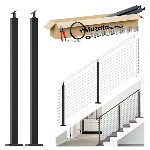 Vista 18 de Muzata Kit de barandilla de cable modular negro de 4 a 8 pies, kit de postes de 42 pulgadas, juego completo de sistema de barandilla de cable
