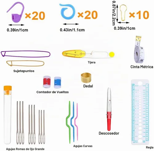 Vista 4 de Mdoker Kit de ganchillo de 100 piezas con hilo y accesorios de tejer, kit completo de tejido para principiantes que incluye ganchos de ganchillo