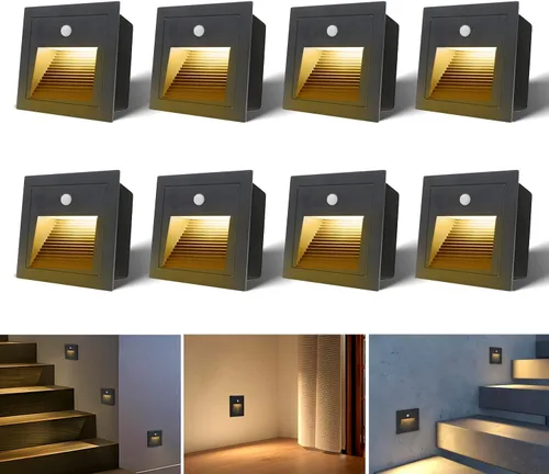 Vista 10 de Arotelicht Luces LED para escalones de 120 V para interiores y exteriores, 3000 K, luces de pared empotrables impermeables para terraza, escalera