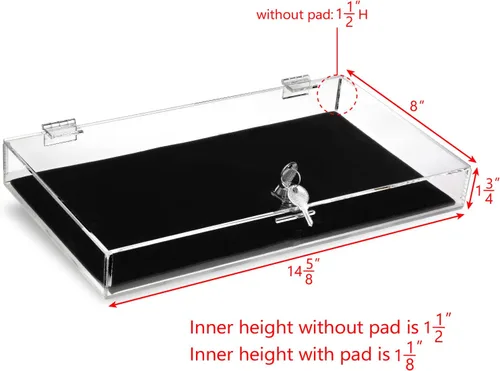 Vista 2 de MOOCA Soporte rectangular de acrílico para marketing con bloqueo de seguridad, escaparate de seguridad, bandeja de exhibición perfecta para relojes