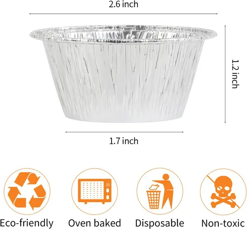 Vista 3 de Tazas de papel de aluminio para hornear, Ramekin desechables de 2.4 onzas, forros de papel plateado para cupcakes, 200 piezas de aluminio