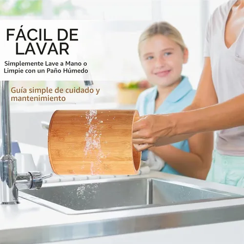 Vista 6 de Soporte de bambú para utensilios de cocina, soporte grande para encimera de cocina, cuchara de bambú y soporte para palillos para decoración