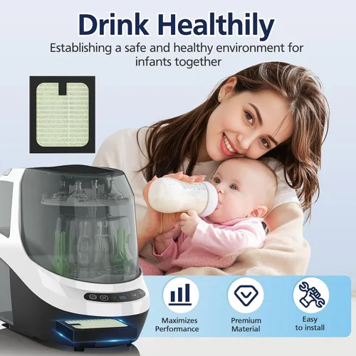 Vista 6 de Paquete de 4 filtros HEPA de repuesto para lavadora de biberones Baby Brezza Baby Bottle Washer Pro, filtración de alto rendimiento para limpiador