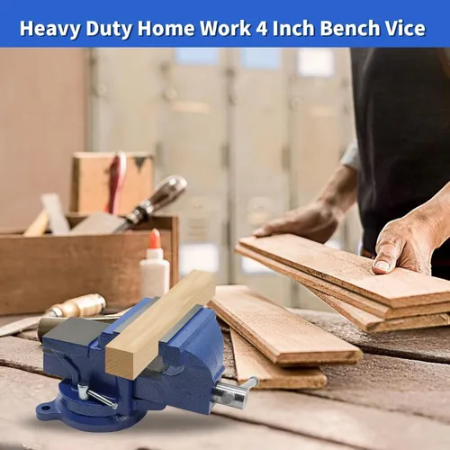 Vista 4 de Nakkaa - Tornillo de banco de 4" de hierro fundido dúctil con base de giro flexible de 360° con bloqueo de alta resistencia para el hogar