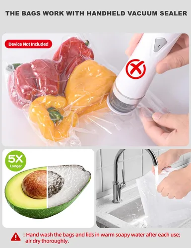 Vista 4 de Bolsas selladoras al vacío, bolsa reutilizable con cremallera al vacío, sin BPA, bolsa de almacenamiento al vacío resistente para alimentos, 15