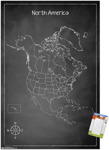 Vista 10 de Trends International Chalk Map - Póster de pared de América del Norte, 22.4 pulgadas de largo x 14.7 pulgadas, versión enmarcada de madera de granero
