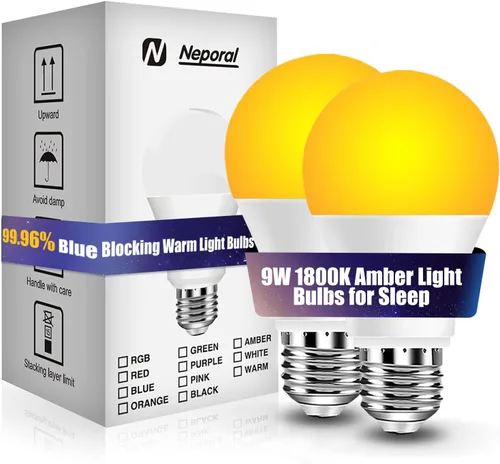 Vista 19 de Bombillas LED Neporal de 3 W 625 nm de color rojo para dormir, 100% de bloqueo de luz azul, luz nocturna roja para promover la melatonina, bombilla