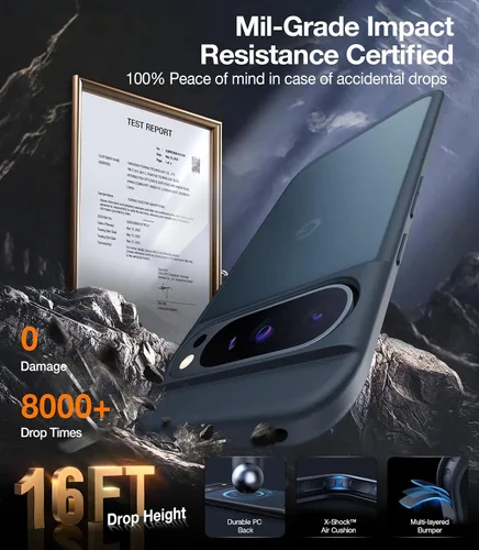 Vista 2 de TORRAS Funda a prueba de golpes para Google Pixel 9 Pro XL [prueba de caídas de grado militar de 16 pies], translúcida, delgada, protectora, Negro