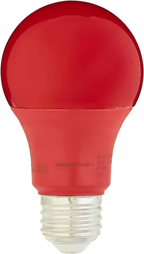 Vista 2 de Amazon Basics Bombillas LED A19 color rojo para fiestas, equivalente a 60 W, eficiencia energética de 9 W, base estándar E26, no regulable, vida