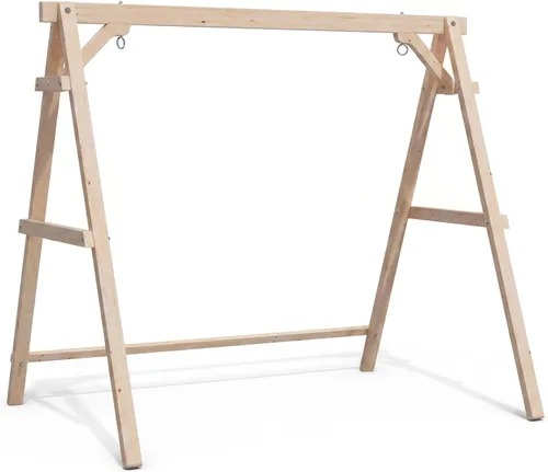 Vista 14 de VINGLI Marco de columpio para porche de 6.2 pies, soporte de madera resistente de 660 libras, soporte de columpio de madera con barra de conexión