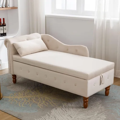 Vista 9 de Aoowow Banco de almacenamiento de terciopelo para dormitorio, extremo de la cama, sofá con brazo enrollado, tumbona para interiores con Gris 58