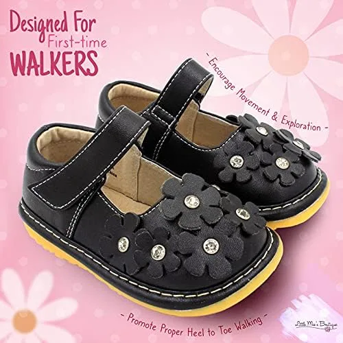 Vista 2 de Little Mae's Boutique Mary Jane - Zapatos chirriantes para niñas pequeñas, ideales para caminar con chirriador extraíble y correa ajustable, zapatos