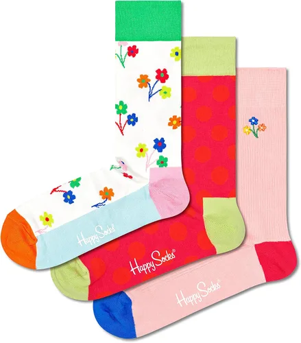 Vista 2 de Happy Socks Juego de 3 regalos de flores, coloridos y divertidos, calcetines para hombres y mujeres, blanco-rosa-verde-naranja (10-13)