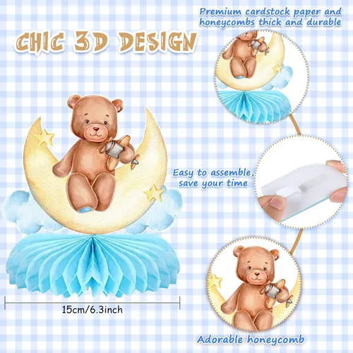 Vista 3 de 9 piezas de centro de mesa de oso para baby shower para niños, decoración de fiesta de niños, recortes de globos de oso pequeño, decoración de mesa