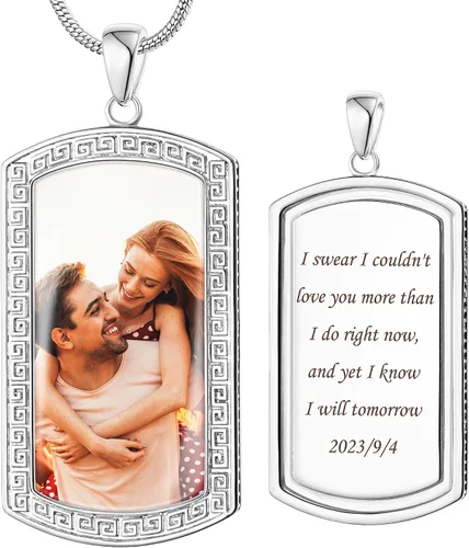Vista 11 de Fanery Sue Personalized Picture Necklace for Men,Custom Text Jewelry Gift Plata - Collar con placa de identificación simple