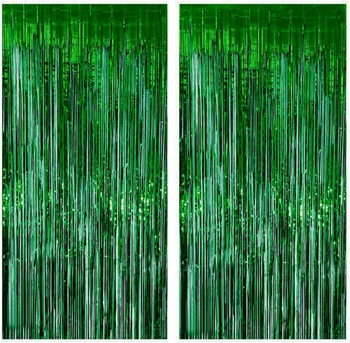 Vista 8 de 2 telón de fondo de decoración de fiesta de 3.28 x 6.56 pies, cortina de flecos de papel de aluminio con flecos, fondos de fotos, decoraciones