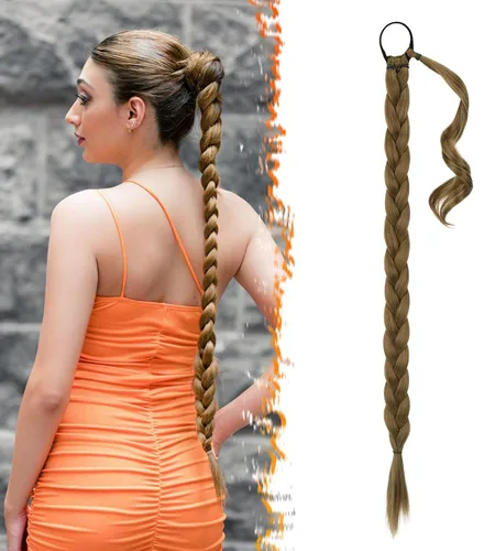 Vista 33 de Barsdar Extensión de 26 Pulgadas de Cola de Caballo Trenzada Larga con Banda Elástica - Extensiones de Cabello en Cola de Caballo Recta y Elegante