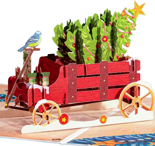 Vista 14 de Frndly by Paper Love Bird House Tarjeta de Navidad Pop Up, Tarjetas de Felicitación Emergentes 3D Hechas a Mano, Para Navidad o Días Festivos, 100%