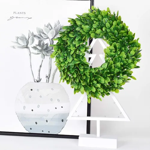 Vista 3 de Lvydec Paquete de 2 coronas artificiales de boj – Mini corona verde de 11 pulgadas para decoración de pared, ventana, mesa