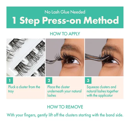 Vista 4 de i-ENVY Press&Go - Kit de pestañas autoadhesivas y aplicador, racimos de pestañas postizas sin pegamento, pestañas postizas de fácil aplicación, Glam